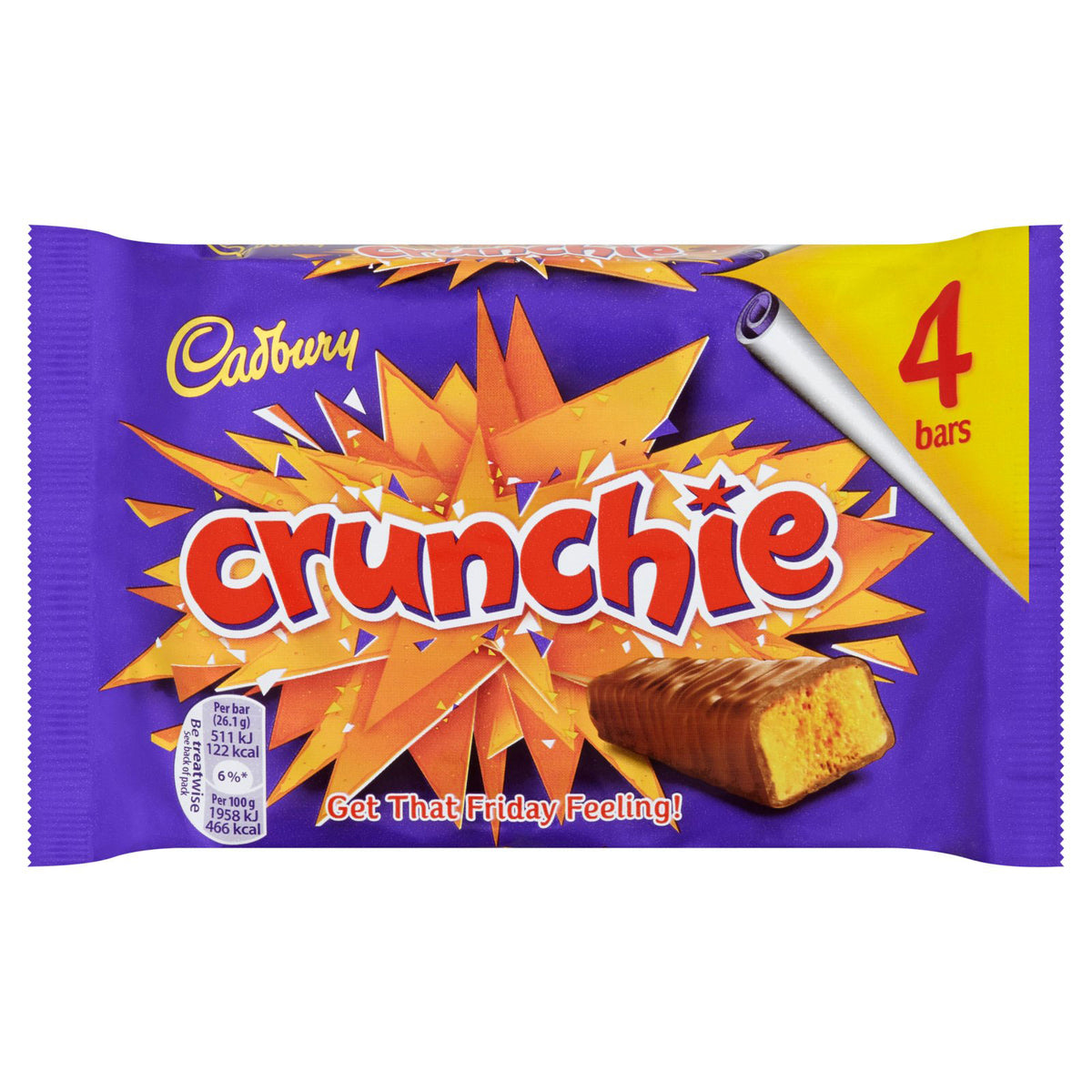 Cadbury Crunchie milk chocolate bars with golden honeycomb centre