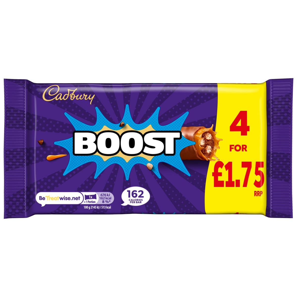 Cadbury Boost Chocolate Bars 3 x 4 Pack 148g – Milk Chocolate with Caramel & Biscuit