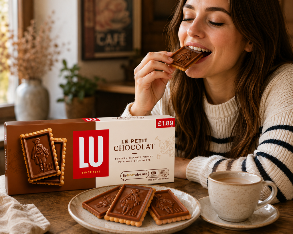 LU Le Petit Chocolat chocolate biscuits served with coffee