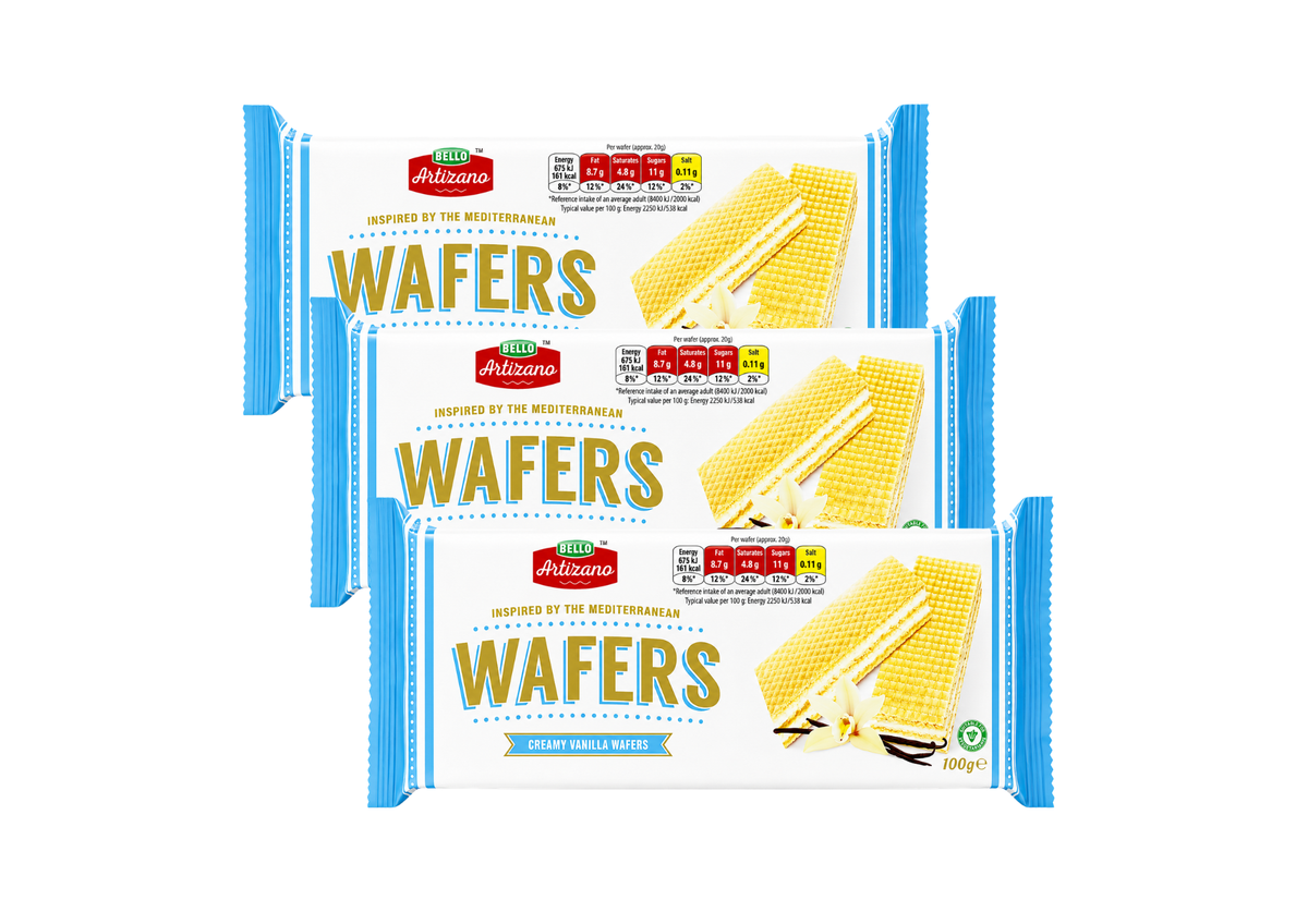 BELLO Creamy Vanilla Wafers 3 x 100g – Crispy Wafers with Smooth Vanilla Cream