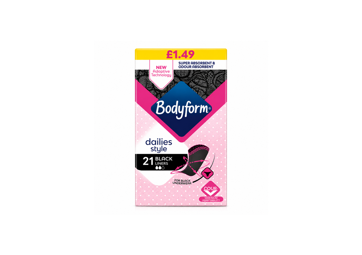 Bodyform Dailies Black Normal Panty Liners 2 x 21 Pack – Ultra Absorbent & Breathable