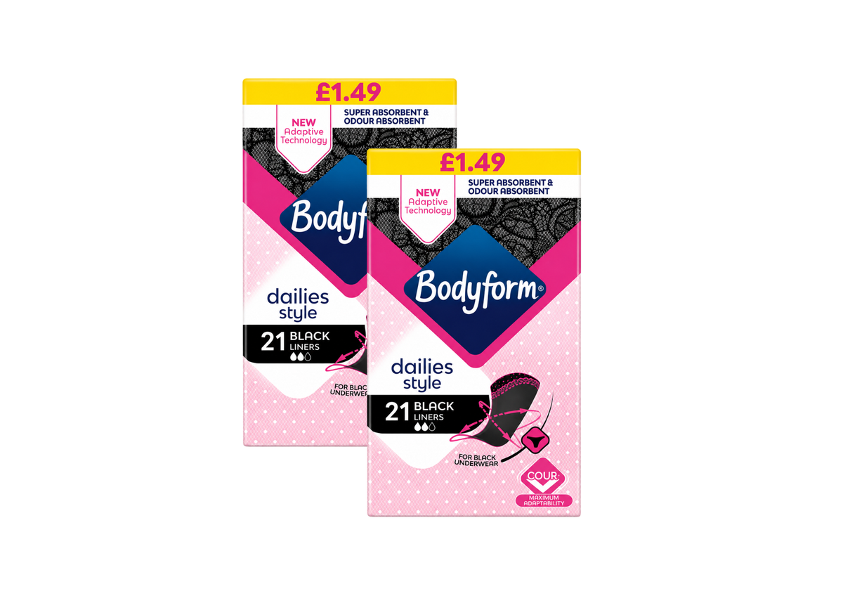 Bodyform Dailies Black Normal Panty Liners 2 x 21 Pack – Ultra Absorbent & Breathable