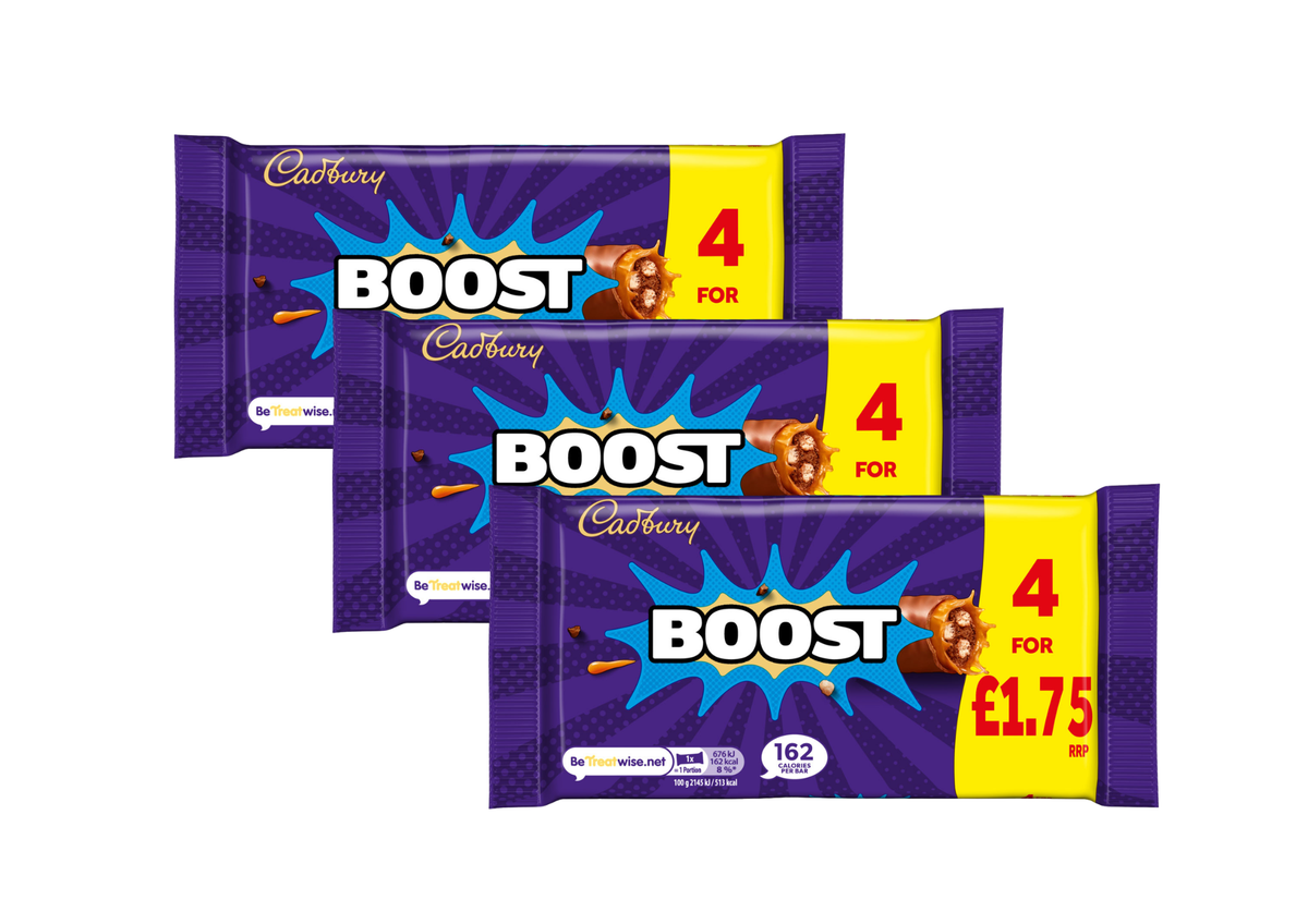 Cadbury Boost Chocolate Bars 3 x 4 Pack 148g – Milk Chocolate with Caramel & Biscuit