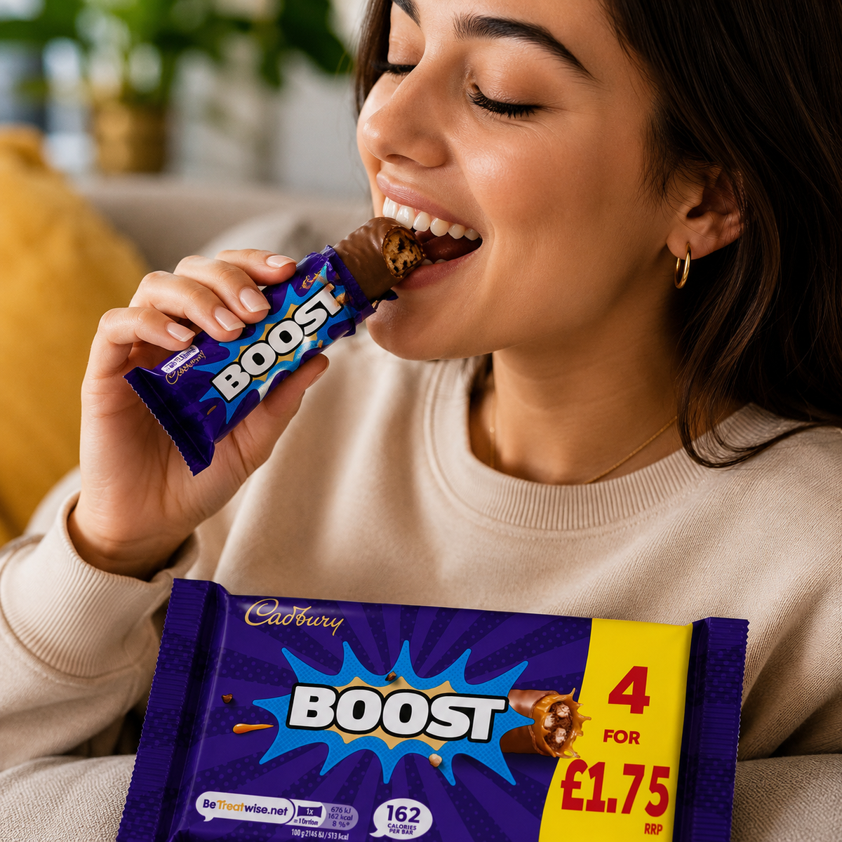 Cadbury Boost Chocolate Bars 3 x 4 Pack 148g – Milk Chocolate with Caramel & Biscuit