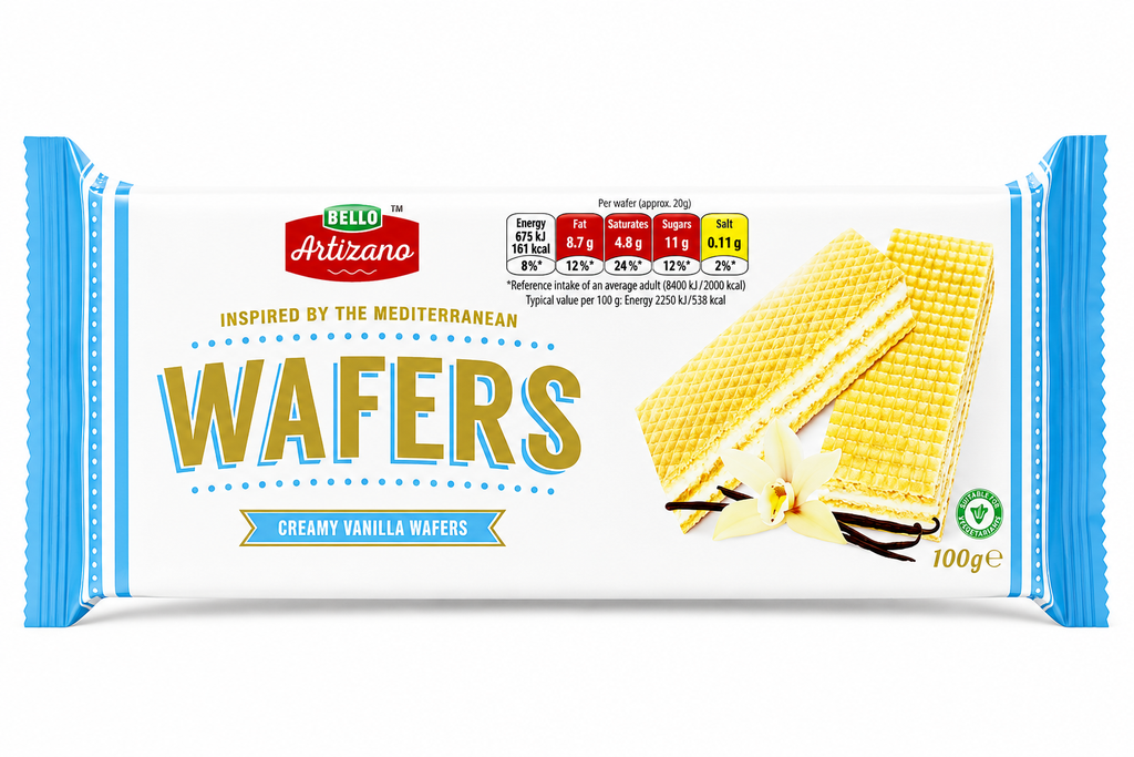 BELLO Creamy Vanilla Wafers 3 x 100g – Crispy Wafers with Smooth Vanilla Cream