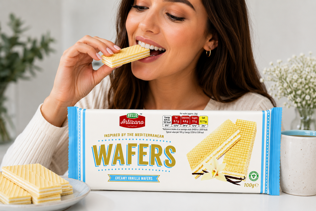 BELLO Creamy Vanilla Wafers 3 x 100g – Crispy Wafers with Smooth Vanilla Cream