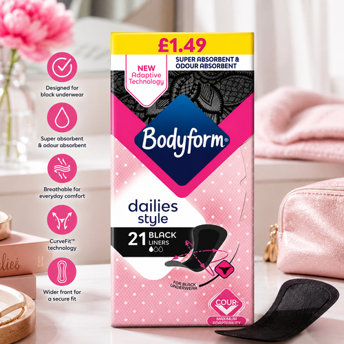 Bodyform Dailies Black Normal Panty Liners 2 x 21 Pack – Ultra Absorbent & Breathable