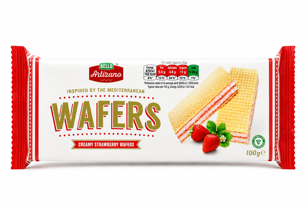 BELLO Creamy Strawberry Wafers 3 x 100g – Crispy Wafers with Strawberry Cream