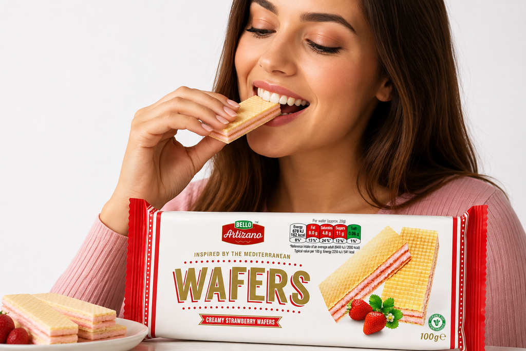 BELLO Creamy Strawberry Wafers 3 x 100g – Crispy Wafers with Strawberry Cream