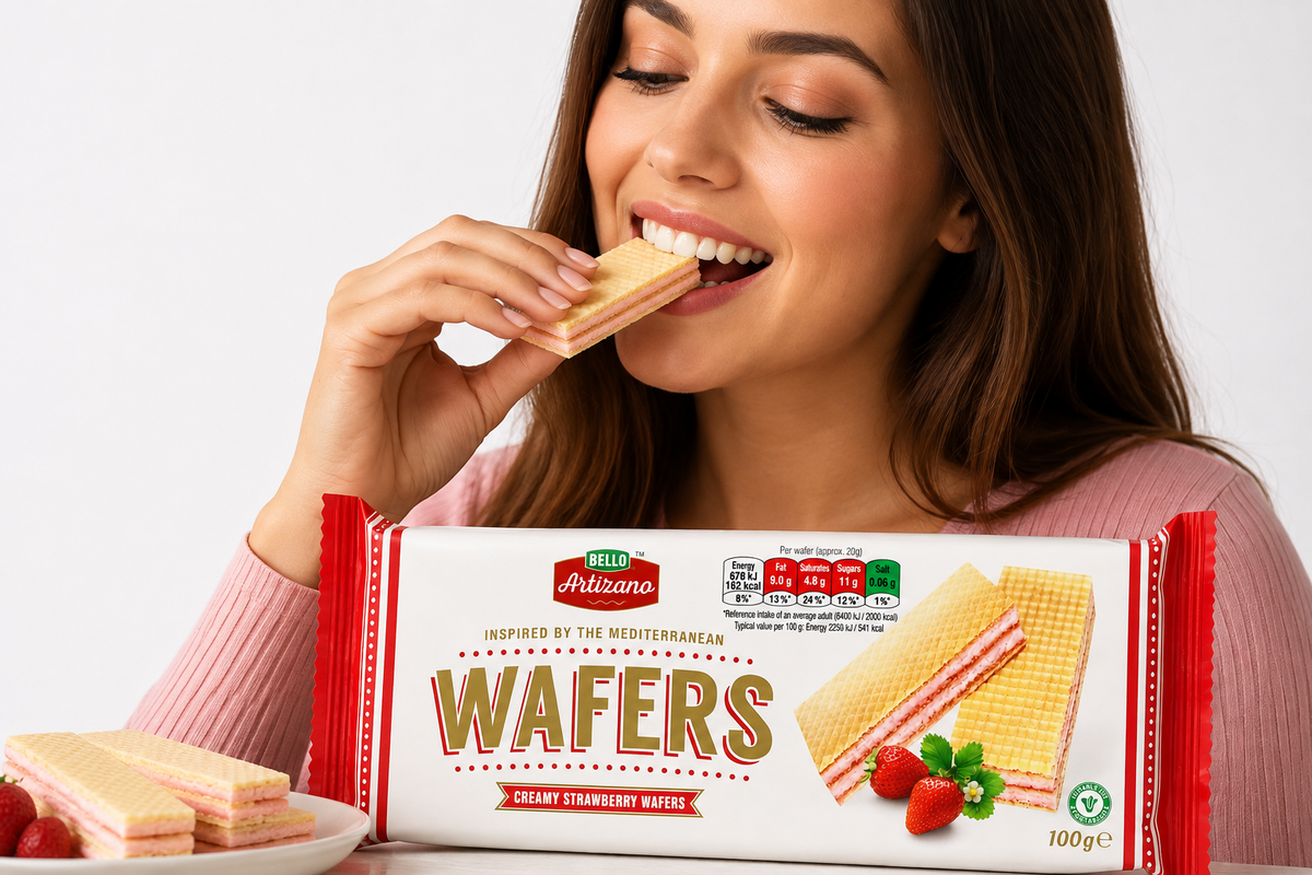 BELLO Creamy Strawberry Wafers 3 x 100g – Crispy Wafers with Strawberry Cream