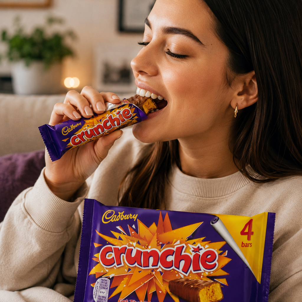 Cadbury Crunchie milk chocolate bars with golden honeycomb centre